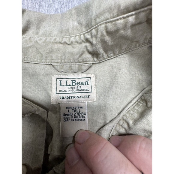 LL Bean Shirt Mens L Tall Khaki Sunwashed Canvas Traditional Fit Long Sleeve - Picture 2 of 6